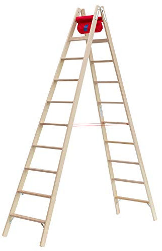 Hymer Holz-Stufenstehleiter 71499, beidseitig begehbar 2x10 Sprossen Arbeitshöhe 4,20 m