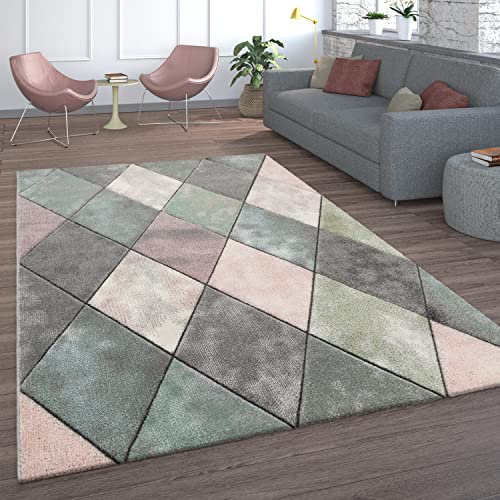 Paco Home Tapis Salon Poils Ras, Couleurs Pastel, Rose Jaune Différents Coloris Et Tailles, Dimension:80x150 cm, Couleur:Multicolore