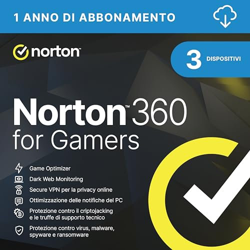 Norton 360 for Gamers 2025| Antivirus per 3 Dispositivi | Licenza di 1 anno | PC o Mac | Codice di attivazione via email