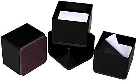 Ezprotekt Bed Risers Heavy Duty Furniture Risers for Sofa Table Couch Lift Height of 1.2 Inches, Bottom Pad Protect Floors, Solid Steel Offer Strong Support, Set of 4 (Black, Square)