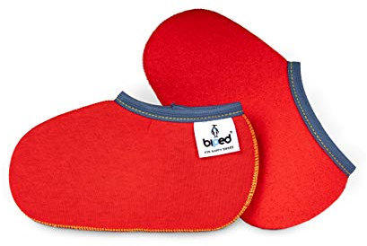 biped Kinder Stiefelsocken ZWERGPINGUIN - Gummistiefelsocken in rot oder blau - Socken für Ski- und Schlittschuhe, Füßlinge für Reitstiefel z2742(rot-35-36)