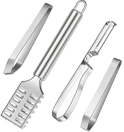 4 Pièces ecailleur à Poisson Professionnel, Fish Scale Scraper, Dissolvant D'écailles de Poisson, couteau à éplucher et pince à épiler, grattoir à poisson professionnel, couteau à raboter