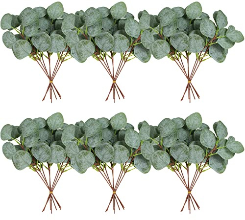 ZeKonan 40 Pcs Artificial Eucalyptus Stem, Fake Silver Dollar Eucalyptus Leaves Stems Bulk Real Touch Faux Leaf Branches for DIY Bouquets Floral Arrangement Wedding Home Decor