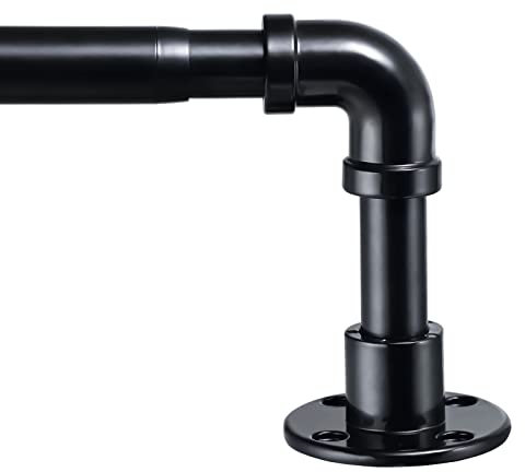 HARRMS Industrielle Gardinenstange Ausziehbar, 81-180cm, Verstellbare Vorhangstange Glänzend Schwarz, Gardienenstangenset Edelstahl Scheibengardinenstange Deckenmontage für Schlafzimmer, Wohnzimmer