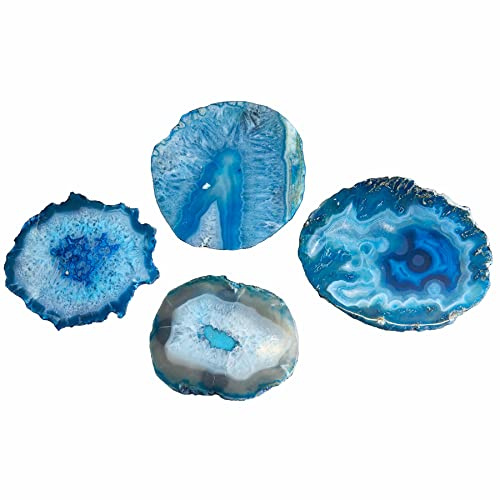 Untersetzer für Gläser Coaster - 10cm - blau - Achat | Poliert, handgefertigtes Unikat, Naturstein-Optik, individuelle Maserung, besondere Formgebung