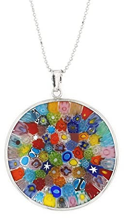 Venetiaurum - Collier pour Femme avec Pendentif Murrina 26mm en Verre de Murano Original et Argent 925 - Bijou Certifié Made in Italy