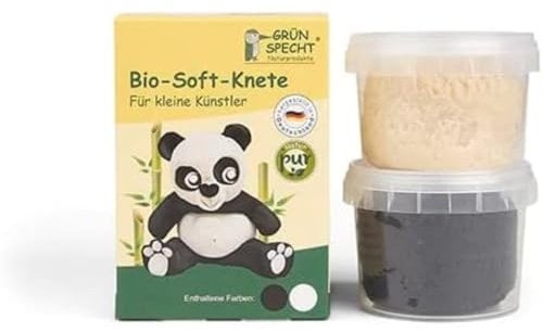 GRÜNSPECHT Bio-Soft-Knete, 2 Farben aus natürlichen Rohstoffen, Lebensmittelqualität, weich, mischbar, schwarz, weiß, ungiftig (680-V2)