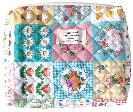 Borsa per trucco Kawaii Borsa per cosmetici Carino Borsa per trucco in cotone di grande capacità Borsa per trucco trapuntata Borse da viaggio per donna e ragazze, #07