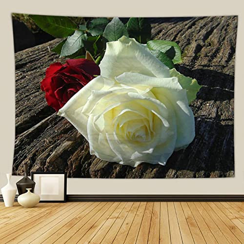 Gualiy Wandteppich Wandbehang Tuch Wandtuch, Wandtuch Vorhang Rot und Weiß Rosen Blumen 150x130cm Rot Weiß Tapisserie Wandteppich Heimdekoration