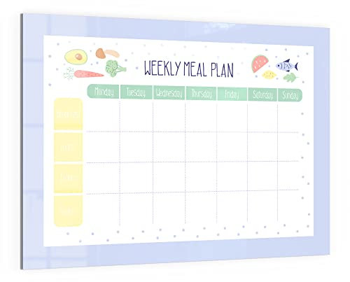 DEQORI Glas-Magnettafel | 120x90 cm groß | Motiv Wochenplan fürs Essen | Memo-Board aus Glas | Magnetboard inkl. Magnete, Stift & Tuch für Küche & Büro | Tafel magnetisch & beschreibbar