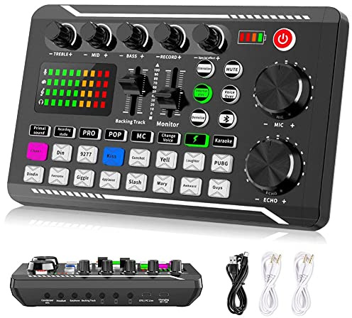 lascivious F998 Live Sound Card Audio Mixer Podcast, Voice Changer for Board for Microphone Karaoke