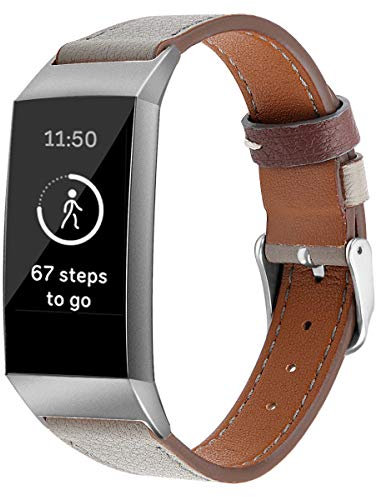 Juaupepo Echtleder-Armband, kompatibel mit Fitbit Charge 4, verstellbares Leder-Sport-Ersatzarmband für Charge 4/Charge 3/Charge 4 SE/Charge 3 SE (klein, grau)