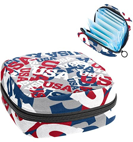 Damen-Damen-Servietten, Handtasche, Damen, Menstruationstasse, Tasche, Mädchen, tragbare Tampon-Aufbewahrungstasche, USA-Muster, weiß, rot, marineblau, Periodenbeutel mit Reißverschluss
