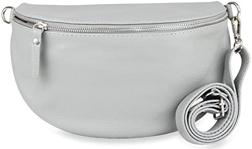 Frentree® Damen Echtleder Bauchtasche, Made in Italy, Umhängetasche Crossbody Tasche Schultertasche mit silbernem Reißverschluss, Größe MAXI