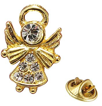 First Communion Lapel Pin Brooch - Gold Angel with Gems
