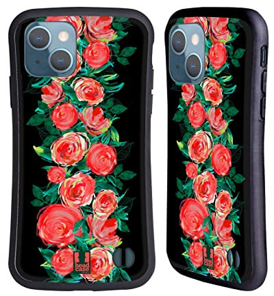 Head Case Designs Linea Rosa Fiorato Scuro Cover Ibrida Compatibile con Apple iPhone 13