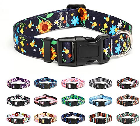 Mercano Hundehalsband Verstellbares, Weich Nylon Komfort & Robuster Gemustertes Hunde Halsband für Kleine Mittlere Große Hunde Welpen Katzen (L, Sonnenblume)