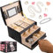 Peach Beauty® Schmuckkästchen mit 3 Etagen | Schmuckkasten mit Glasdeckel und 2 Schubladen | Schmuckaufbewahrung mit großem Fassungsvermögen | Schmuck, Ringe und Halsketten Organizer | Geschenkidee