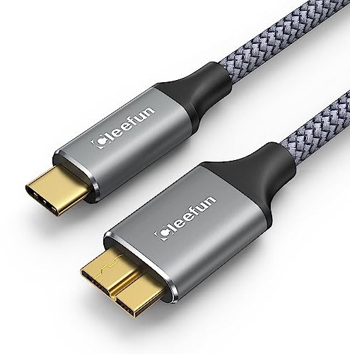 CLEEFUN Cable Disque dur Externe USB C 1M, Solide et Stable Cable USB C vers Micro-B 3.1(10Gps)-Gris