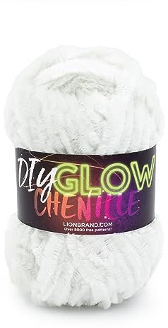Lion Brand Yarn DIY Glow Chenille, Glow in The Dark Yarn for Knitting, Crochet, and Crafts, Pearl, 1 Pack