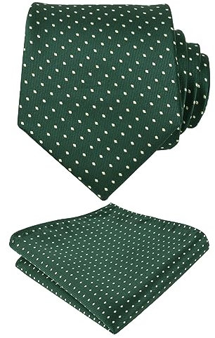 Alizeal Mens Classic Polka Dot Necktie and Hanky for Business Formal Tie with Pocket Square Set, Dark Green