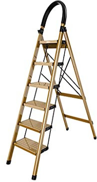 UYSELA 6-Stufen-Leiter Aus Aluminiumlegierung, Leichter Klappbarer Tritthocker Mit Großem Griff, Rutschfestem Pedal, Stabile 6-Stufen-Leiter Aus Metall Für Den Küchenhaushalt/Gold/6 Step