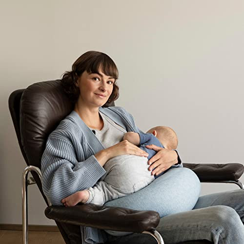 bbhugme Verstellbares Stillkissen – Stillen, Flaschenfütterung, Babyunterstützung – Einstellbare Festigkeit und Passform – waschbarer Kissenbezug – Blau Melange