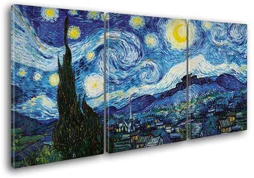 Giallobus - Große Gemälde im XXL-Format - Vincent Van Gogh - Berühmte Künstler - Sternennacht - Leinwand - 218x100cm | 3pcs. x 70x100cm - Moderne Gemälde für zu Hause