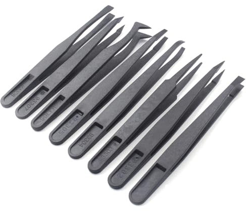 FDCGAS pinzette di precisione - 8 pinzette in plastica antistatiche, Strumento di Riparazione per tweezer, in plastica, Antistatico, Ideale per Saldatura Elettronica, creazione di Gioielli