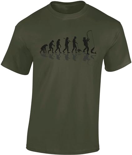 Angel T-Shirt Herren : Angler Evolution - Shirt Männer - Angelkleidung Zubehör Geschenke (Army XL)