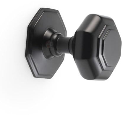 AB Hardware 70mm Powder Coated Black Octagonal Centre Door Knob Pull Front Back Solid Brass