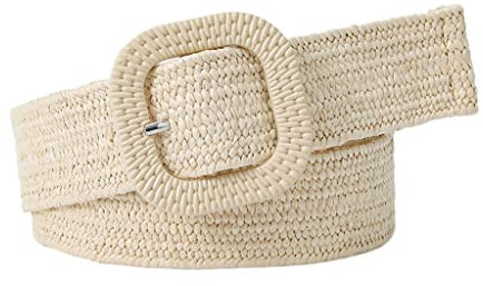 Diarypiece Ceinture tressée d'été pour femme avec boucle lisse et paille colorée, beige, Adjustable size