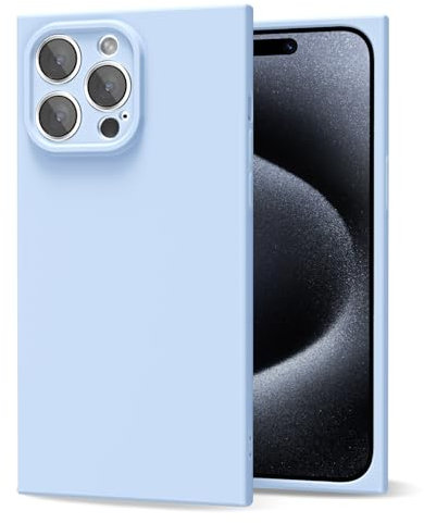 oakxco for iPhone 15 Pro Case Silicone Square Edge, Y2k Rectangle Soft Rubber Gel Cute Phone Case for Women, Girly Aesthetic Trendy Design, Thin Slim Matte TPU Protective Cover, Light Blue