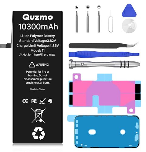 [10300mAh] Battery for iPhone 11, Upgraded High Capacity New 0 Cycle Replacement Battery for iPhone 11 A2111 A2221 A2223 with Professional Repair Tool Kit