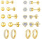Goldene Ohrstecker für Damen und Herren, hypoallergene Ohrstecker mit Zirkonia, Ohrstecker aus Sterlingsilber, Ohrstecker-Set mit Knorpel-Creolen für empfindliche Ohren, Kugelohrstecker für Mädchen