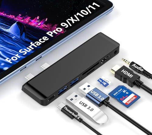 Surface Pro 9 Docking Station Compatibile Surface Pro10/11/X - Surface 9 Pro Adattatore con Thunderbolt 4 (Display+Dati+100W PD), 4K HDMI,USB 3.0,SD/TF Solt, audio 3,5 mm Accessori Surface Pro 9 Hub