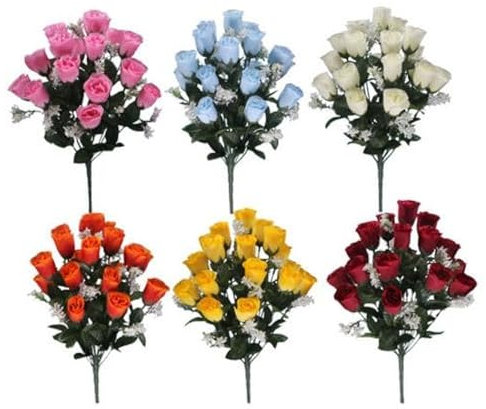 Endless Creations Artificial Rose Buds (18 Heads, 45cm) – Realistic Silk Flower Bush for Weddings, Graveside Memorials, Home Decor & More (2, Orange)