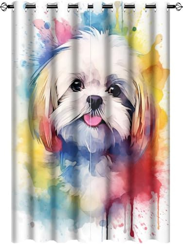 DEBAOKA Thermoisolierte Verdunkelungsvorhänge mit Ösen, Motiv: süßer Hund, Aquarell, Tiermalerei, Vorhänge für Schlafzimmer, Fenster, Wohnzimmer, Verdunkelungsvorhänge, 106,7 x 137,2 cm