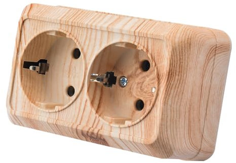 Prise murale encastrable,Prises electriques Standard,Prise murale d'intérieur 250V AC 16A,Prise double de terre Grain de bois blanc