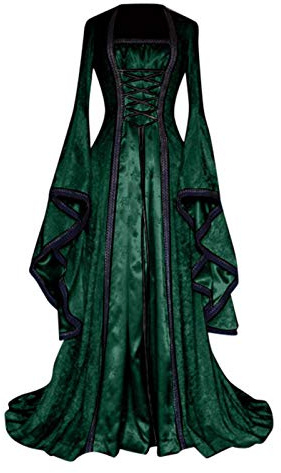 RIKAY Medieval Victorian Dress Women Renaissance Court Regency Maxi Dress Halloween Costumes with Trumpet Sleeves Retro Party Cocktail Fancy Dress Gothic Steampunk Dress Ball Gown