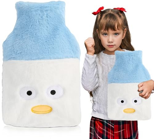 Wärmflasche, 2L Wärmflasche Kinder mit Bezug Niedlich Pinguin, Tier Thermophor mit Auslaufsicherem Gummi, Handwärmer für Kinder und Erwachsene Wärmflaschen für Rücken, Bauch Perioden Schmerzlinderung