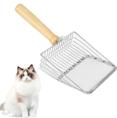 Paletta Lettiera Gatto,Paletta Lettiera Gatto Metallo,Paletta per Lettiera Gatto,Paletta per Lettiera Gatto con Manico in Legno per Lettiere per Gatti,Distanza 7 mm,Litter Box Scoop,Pala per Gatti