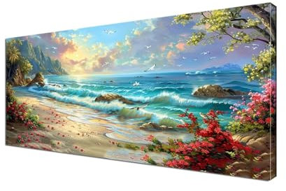 Strand Malen nach Zahlen Sonnenuntergang Malen Nach Zahlen Erwachsene Groß 60x120 cm Leinwand DIY Handgemalt Ölgemälde Bastelset Erwachsene Mit Pinseln und Acrylfarbe, Room Decor (Ohne Rahmen) Y6-414