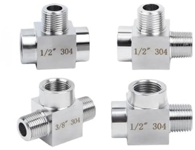 UYCUODLUY 1/8 1/4 3/8 1/2 NPT Female Male Tee 3 Ways 304 Stainless Steel Pipe Fitting Connector Splitter Block High Pressure(BSP,Female-Male-Male_3/8)