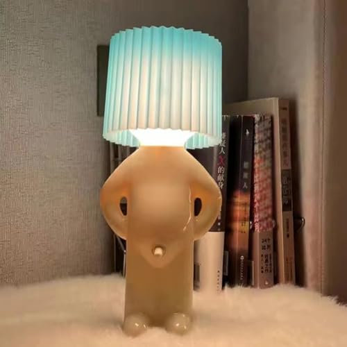 RZXBB Kreative Lampe Kleine Tischlampe,Shy Little Man Fun Tischlampe,Kleine Lampen Mit Schirm,Coole Lampen,LED Nachttischlampe,Schreibtischleuchten,Lampe Männchen,Lustige Geschenke für Männer (Blau)