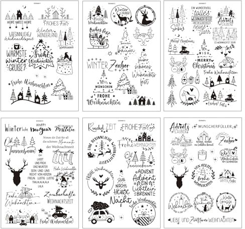 6 Stück Rub On Sticker Weihnachten,Kerzentattoos Weihnachten,Aufkleber Weihnachten,Folie Ons Stickers für Transfer Home Foil Vintage Deko,Diy Glas Transferaufkleber Holz Möbel Keramik Kerzen