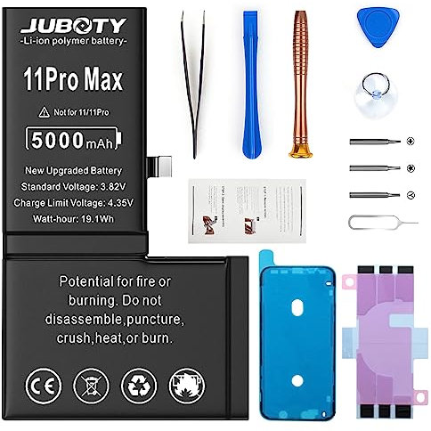 JUBOTY New Upgraded Battery for iPhone 11 Pro Max, 5000mAh Lithium Polymer High Capacity Battery Replacement for iPhone 11 Pro Max Models A2218 A2161 A2220 with Professional Repair Tools