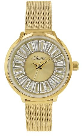 s.Oliver Armbanduhr Damen Quarzuhr Analog, mit Edelstahl Armband, Gold, 3 bar Wasserdicht, Kommt in Uhren Geschenk Box, 2038588