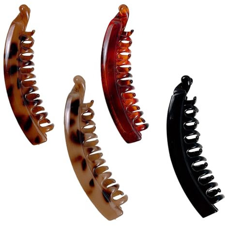4 Stück Groß Banana Clip, Vintage Bananen Haarspange, Dünnes Dickes Haar für Bananenspange Haare, Damen Rutschfeste Pferdeschwanz Halter Clip, für Modische Frisuren und Haarstyling