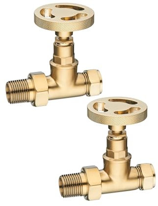 Keenware Milano Straight Industrial Style Radiator Valves: Brushed Brass
